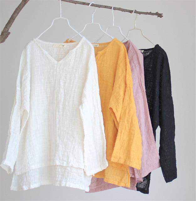 Asymmetric Sweep Vintage Loose Linen Shirt Women Johnature 1672591 - Tokyo Fashion