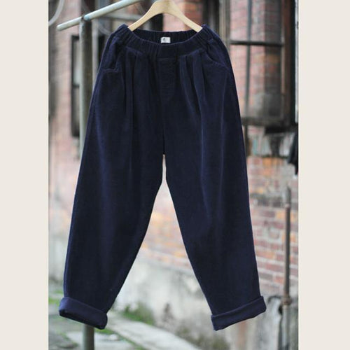 Autumn Casual Thicken Elastic Waist Loose Pleated Trousers Women Johnature 2651493 - Tokyo Fashion