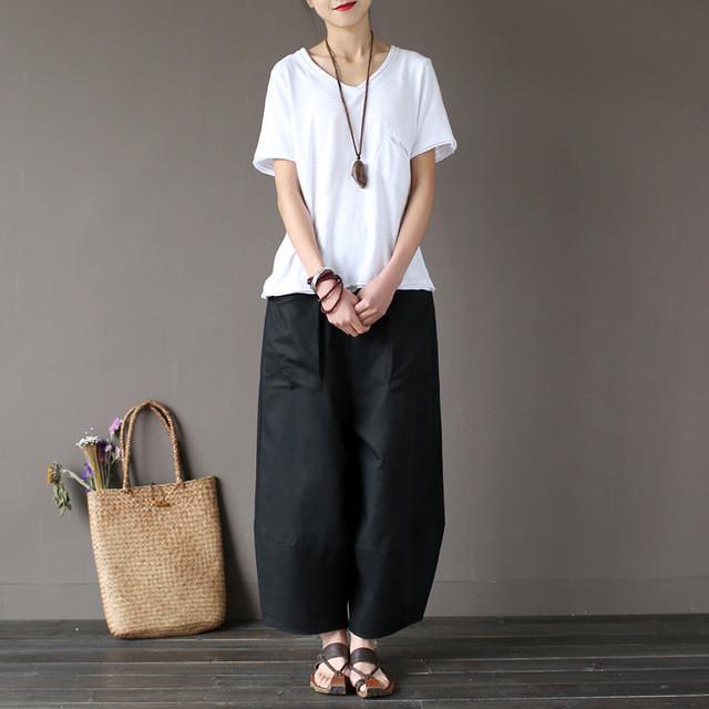 Big Pockets Ankle-length Casual Loose Trouser Women Johnature 4882689 - Tokyo Fashion
