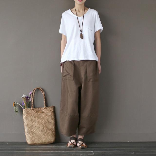 Big Pockets Ankle-length Casual Loose Trouser Women Johnature 4882689 - Tokyo Fashion