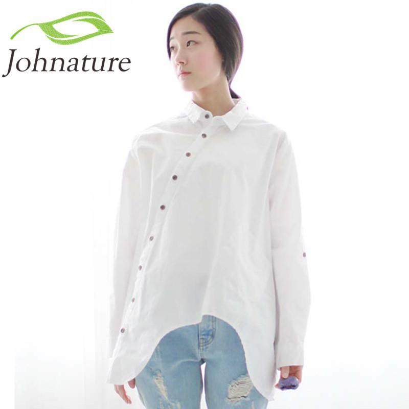 Blue Floral Turn-down Collar Irregular Blouse Women Johnature 390749 - Tokyo Fashion