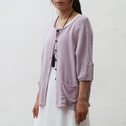 Button Pockets Loose Casual Blouses Vintage T-Shirts & Tops Women Johnature 4915058 - Tokyo Fashion