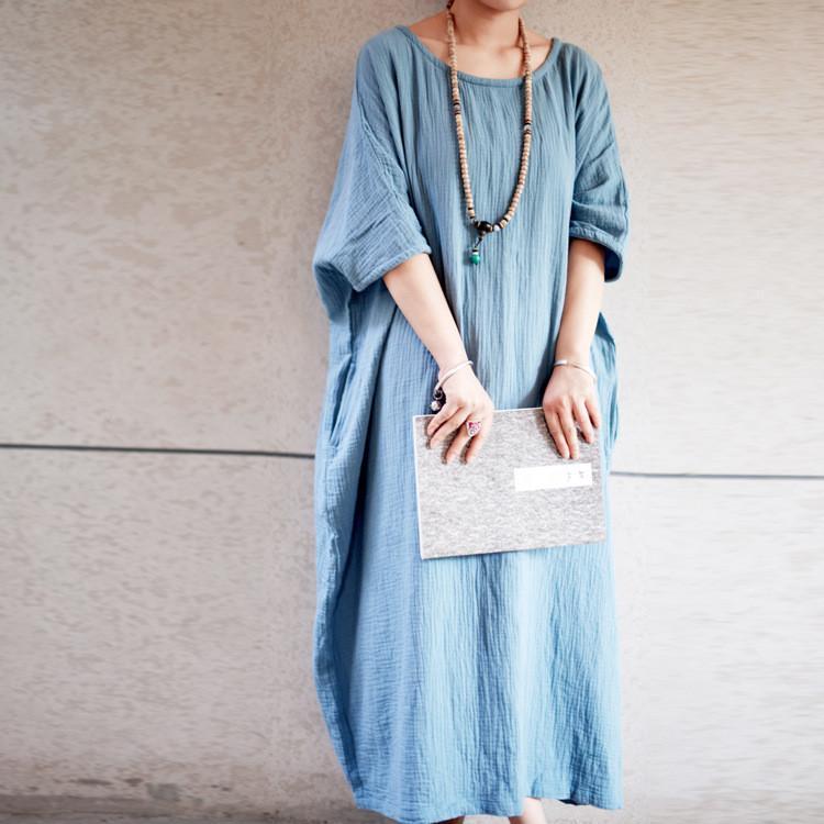 Casual Cotton Maxi Dress Women Johnature 1246506 - Tokyo Fashion