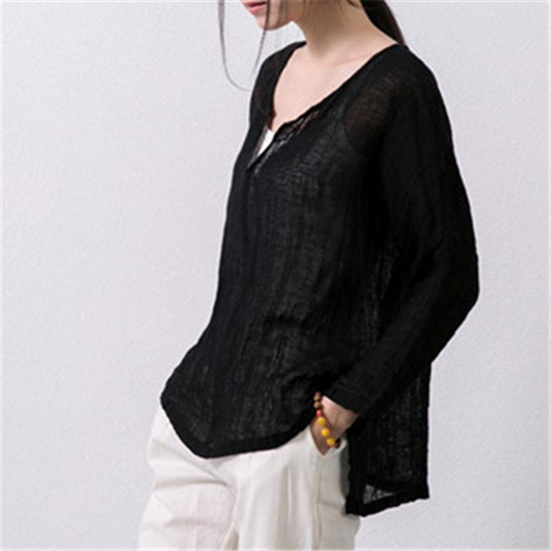 Asymmetric Sweep Vintage Loose Linen Shirt Women Johnature 1672591 - Tokyo Fashion