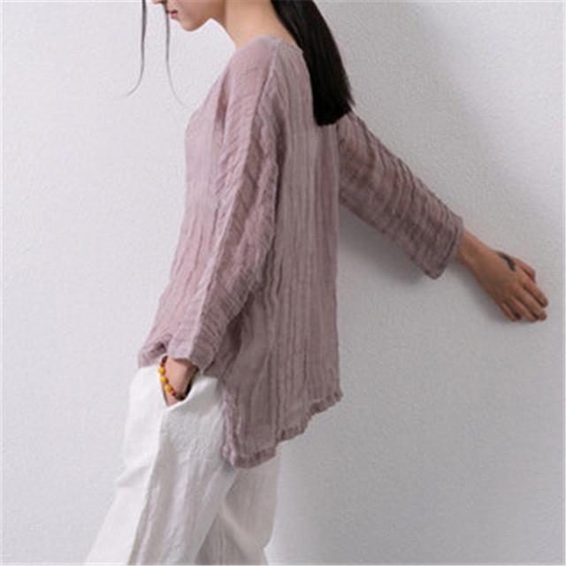 Asymmetric Sweep Vintage Loose Linen Shirt Women Johnature 1672591 - Tokyo Fashion