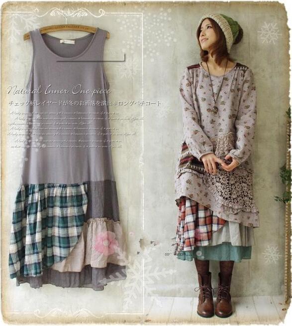 Bottoming Patchwork Cotton Dress Women Johnature 1253097 - Tokyo Fashion