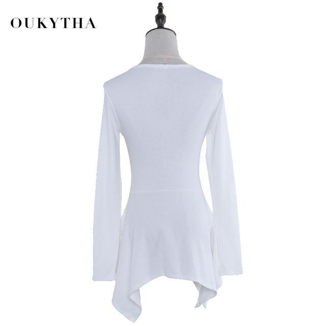 Blouse & Shirts Korean Slim Cotton Black Coat Ladies Designer Irregular Long sleeve Women Oukytha T15150 - Tokyo Fashion