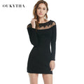 Black Long Sleeve Sexy Lace Dresses Patchwork  Women Oukytha T15098 - Tokyo Fashion