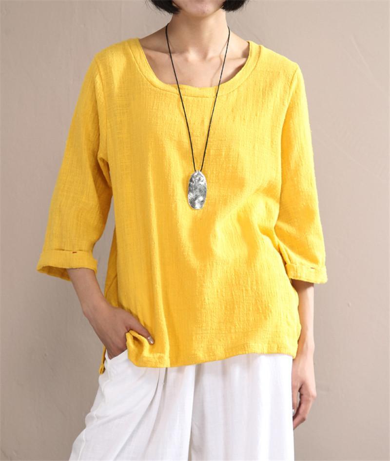 All-Match Woman Seven Sleeve Vintage T-Shirts & Tops Women Johnature 7341211 - Tokyo Fashion