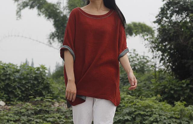Bat Sleeve O-Neck Loose Solid Color T-Shirts & Tops Women Johnature 7420631 - Tokyo Fashion