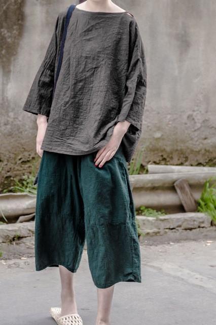 Brief Seven Sleeve Loose Vintage T-Shirts & Tops Women Johnature 7422534 - Tokyo Fashion