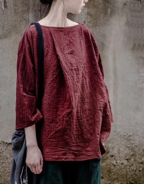 Brief Seven Sleeve Loose Vintage T-Shirts & Tops Women Johnature 7422534 - Tokyo Fashion