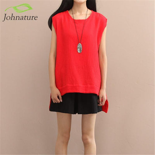 Asymmetric Length Literary New Vintage Sleeveless Vest Women Johnature 7424518 - Tokyo Fashion