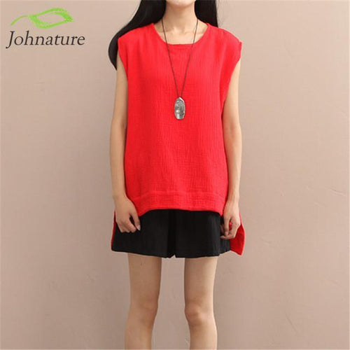 Asymmetric Length Literary New Vintage Sleeveless Vest Women Johnature 7424518 - Tokyo Fashion