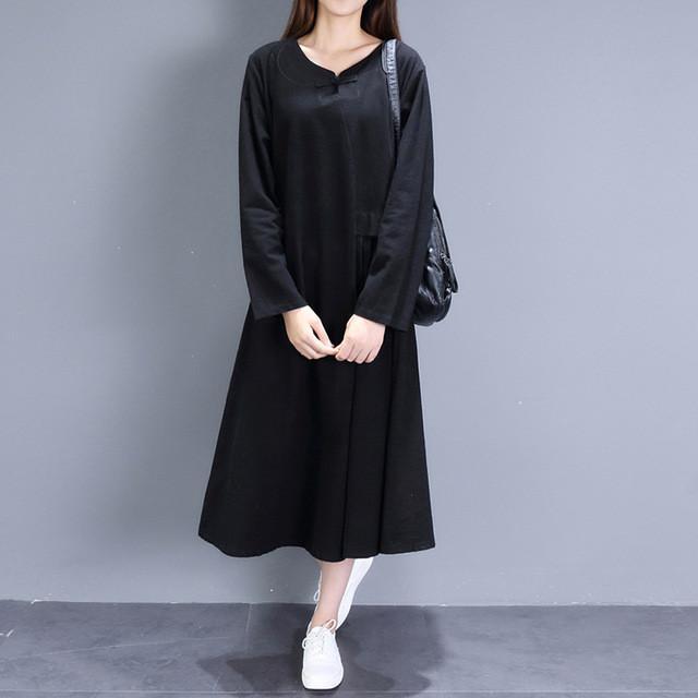 Button Vintage Brief Loose Casual Dress Women Johnature 7424619 - Tokyo Fashion